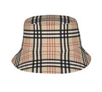 Chapeau Bob Plaid Beige À Carreaux Mode Chapeau De Pêcheur Résistant À l'eau Bucket Hat pour Disco Voyage Plein Air