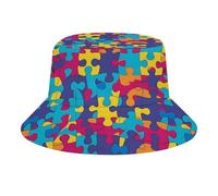 Chapeau Bob,Pliable Pecheur Chapeaux Puzzle de Sensibilisation à l'Autisme Mode Bonnet de Soleil pour Outdoor Femmes activités