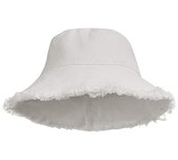 Chapeau bob pour femme en coton délavé avec protection solaire - Casquette de plage d'été à large bord (taille 7 1/8) (blanc 01)