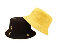 Chapeau bob pour homme et femme - Broderie banane - Double face - Couleur contrastée - H - Chapeau de capitaine de pêcheur, vert militaire, Taille unique