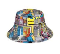 Chapeau bob réfléchissant double face avec motif de bande dessinée - Noir