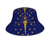 Chapeau bob réfléchissant imprimé drapeau de l'État de l'Indiana - Chapeau de plage - Pliable et adapté pour les voyages, le camping et la pêche - Noir