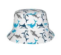 Chapeau bob réfléchissant imprimé requins de dessin animé - Chapeau de soleil unisexe pour voyage, plage, homme et femme, léger et pliable, noir, taille unique, Noir , Taille unique