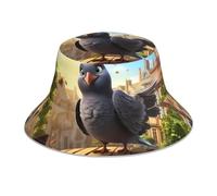 Chapeau bob réfléchissant pour homme et femme - Protection pour voyage, camping et activités de plein air - Motif pigeon de dessin animé - Noir, noir, taille unique