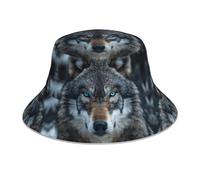 Chapeau bob réfléchissant réversible avec imprimé loup aux yeux bleus, chapeau de voyage, chapeau de pêche, noir, taille unique, Noir/blanc, taille unique