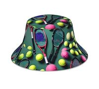 Chapeau bob réfléchissant vert Alien - Design réversible, parfait pour les activités de plein air, protection UV et style classique, Raquettes et balles de tennis amusantes, taille unique