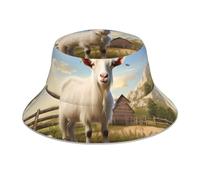 Chapeau bob réversible avec Image de chèvre d'animal de Ferme - Couvre-Chef de Protection Unisexe pour Le Camping et Les activités de Plein air