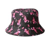 Chapeau bob réversible élégant à bords larges avec protection solaire unisexe en polyester léger pour voyage, randonnée, homme et femme, Flamant rose noir, Taille unique