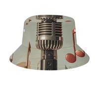 Chapeau bob tendance avec microphone et note de musique - Chapeau de soleil d'été respirant - Chapeau de pêcheur avec protection UV pour la randonnée, la plage
