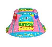 Chapeau bob tendance imprimé ballon Happy Birthday Taille unique Bandeau pliable Convient pour les activités de plein air et le camping Noir