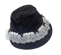 Chapeau bob tendance pliable en coton pour femme - Chapeau de soleil élégant décoré de dentelle, Noir, Taille unique