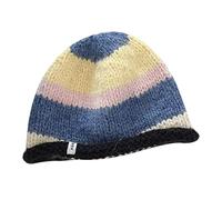 Chapeau bob tricoté à rayures fait à la main pour femme - Tissage souple à bord roulé - Pour adultes et adolescents - Chapeau de pêcheur d'hiver pour femme - Grande tête, bleu, Taille unique