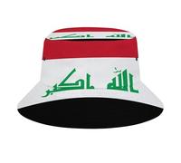 Chapeau Bob Unisexe Adulte avec Motif Iraq Drapeau,100% Polyester Sergé,Léger et Respirant,Protection Solaire pour Homme Femme,Idéal Plage Voyage,White