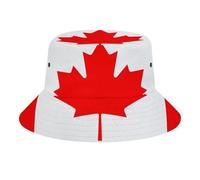 Chapeau Bob Unisexe avec Imprimé Canada Drapeau Intégral,Polyester Sergé Léger,Pliable et Confortable,Idéal pour Voyage,Festival et Plage,White