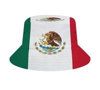 Chapeau Bob Unisexe avec Imprimé Mexico Drapeau Intégral,Polyester Sergé Léger,Pliable et Confortable,Idéal pour Voyage,Festival et Plage,White