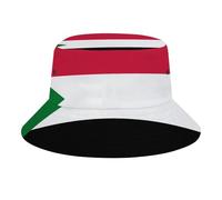 Chapeau Bob Unisexe avec Imprimé Sudan Drapeau Intégral,Polyester Sergé Léger,Pliable et Confortable,Idéal pour Voyage,Festival et Plage,White