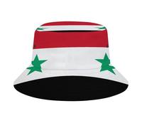 Chapeau Bob Unisexe avec Imprimé Syria Drapeau Intégral,Polyester Sergé Léger,Pliable et Confortable,Idéal pour Voyage,Festival et Plage,Black