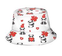 Chapeau bob unisexe en forme de panda, chapeau de soleil pour femme, homme, adolescent, casquette d'extérieur pliable, Kawaii Panda Saint-Valentin avec cœur amour, taille unique