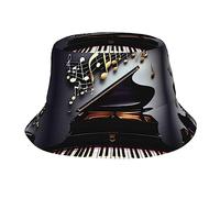 Chapeau bob unisexe tendance léger Outdoo en coton rose pour l'été, les voyages, la plage, le soleil, Pianos notes de musique, taille unique