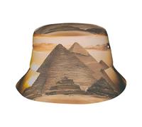 Chapeau bob unisexe vintage imprimé pyramide égyptienne large bord pêche plage chapeau pliable, parfait pour les activités de plein air noir