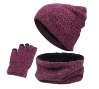 Chapeau Bonnet d'hiver avec Écharpe et Gants à Écran Tactile, Ensemble Thermique Tricoté Hiver 3 en 1,avec Doublure en Polaire Cosy,Unisexes pour en Plein air et Quotidien,Convenable