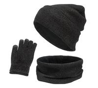 Chapeau Bonnet d'hiver avec Écharpe et Gants à Écran Tactile, Ensemble Thermique Tricoté Hiver 3 en 1,avec Doublure en Polaire Cosy,Unisexes pour en Plein air et Quotidien,Convenable
