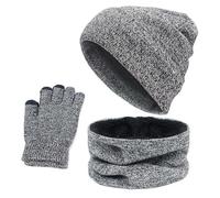 Chapeau Bonnet d'hiver avec Écharpe et Gants à Écran Tactile, Ensemble Thermique Tricoté Hiver 3 en 1,avec Doublure en Polaire Cosy,Unisexes pour en Plein air et Quotidien,Convenable
