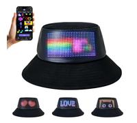 Chapeau bucket LED RGB programmable, texte image animation personnalisés | chapeau de pêcheur contrôle APP Bluetooth USB-C rechargeable pour concert festival fête