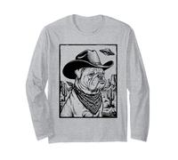 Chapeau Bulldog Cowboy UFO Desert Alien Dog Woodcut Manche Longue