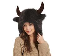 Chapeau cache-oreilles à cornes - Chapeau de buffle avec cornes | Chapeaux d'animaux chauds, épais et à fourrure | Bison unique, style chevalier | Accessoire pour cosplay, festival et