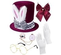 Chapeau chapelier fou bordeaux en velours avec oreilles de lapin pour femme et homme adulte Halloween Cosplay