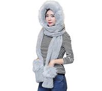 Chapeau Chapka Femme 3 en 1 Bonnet Echarpe Gants en Peluche Epais Hiver Chaud Fille Cagoules Avec Foulard Plein Air Cadeau de Noël Thermique