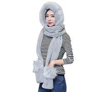 Chapeau Chapka Femme Ado Fille 3 en 1 Bonnet Echarpe Gants Peluche Epais Chaud Foulard Tour de Cou Hiver Thermique Cache Oreille Moufles en Plein Air Cadeau d'Anniversaire Noël, Gris