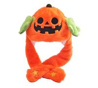 Chapeau citrouille d'Halloween en peluche avec oreilles mobiles - Bonnet de saut pour fantôme vampire Cosplay - Convient pour enfants, adultes, femmes et hommes