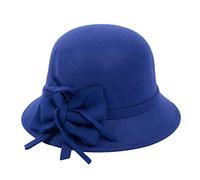 Chapeau cloche des années 1920 pour femme avec nœud en faux feutre vintage chapeau d'église élégant floppy écrasable chapeau melon classique chapeaux de fête, bleu, taille unique