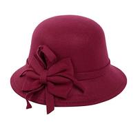 Chapeau cloche des années 1920 pour femme avec nœud en faux feutre vintage chapeau d'église élégant floppy écrasable chapeau melon classique chapeaux de fête, Vin, taille unique
