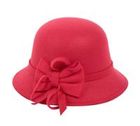 Chapeau cloche des années 1920 pour femme avec nœud en faux feutre vintage chapeau d'église élégant floppy écrasable chapeau melon classique chapeaux de fête, rouge, taille unique