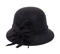 Chapeau cloche des années 1920 pour femme avec nœud en faux feutre vintage chapeau d'église élégant floppy écrasable chapeau melon classique chapeaux de fête, Noir, taille unique