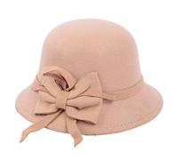 Chapeau cloche des années 1920 pour femme avec nœud en faux feutre vintage chapeau d'église élégant floppy écrasable chapeau melon classique chapeaux de fête, Beige, taille unique