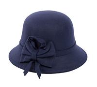 Chapeau cloche des années 1920 pour femme avec nœud en feutre synthétique vintage élégant et souple, bleu marine, taille unique