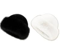 Chapeau cloche d'hiver en fausse fourrure pour femme pour les voyages en plein air, le sport, le ski - Chapeau chaud en fausse fourrure de vison confortable à large bord pour femme, 2 pièces-J, taille