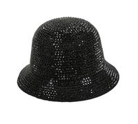 Chapeau cloche d'hiver unisexe à strass pour adulte - Panama - Large bord - Avec boules disco de pêcheur, Noir , Taille unique