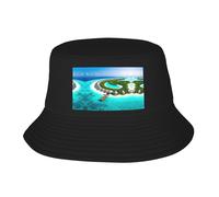 Chapeau cloche double couche motif paysage des Maldives, convient pour toutes les saisons, pliable, convient pour l'extérieur, la pêche, les voyages, noir