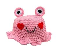 Chapeau cloche en crochet pour femme et adolescente - Pliable - Bord ondulé - Printemps - Respirant - Pour le camping - Chapeau d'automne - Grande tête - Plusieurs couleurs, Adorable grenouille