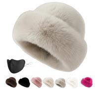 Chapeau cloche en fourrure, chapeau d'hiver chaud en fourrure pour femme, chapeau rétro en peluche épaisse pour temps froid, abricot, Taille unique