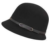 Chapeau cloche en laine des années 1920 pour femme - Chapeau melon réglable vintage en feutre pour l'hiver chaud chapeau d'église, noir, Taille M