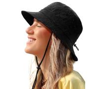 Chapeau cloche imperméable pour homme et femme - Chapeau de pluie UPF 50+ à large bord - Chapeau de soleil pliable pour l'été, la plage, la pêche, le safari, Noir , Taille unique