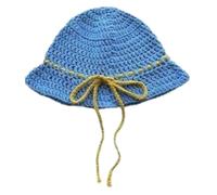 Chapeau cloche occidental tissé à la main nœud respirant Cloches Vintage Simple Chapeau Crochet coloré Bowknot Seau Chapeaux pour femme, bleu ciel, Taille unique