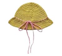 Chapeau cloche occidental tissé à la main nœud respirant Cloches Vintage Simple Chapeau Crochet coloré Bowknot Seau Chapeaux pour femme, jaune citron, Taille unique