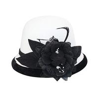 Chapeau cloche pour femme élégant vintage des années 20 Fedora Chapeau d'hiver en laine pour femme Chapeaux d'église, blanc, taille unique